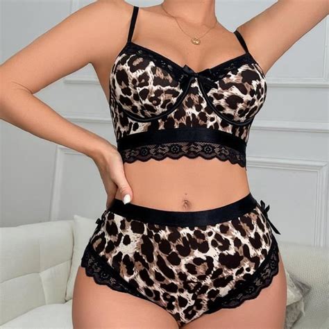 Ensemble de string de lingerie sexy en dentelle léopard pour dames de