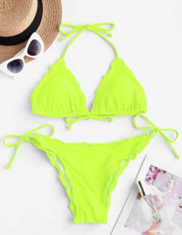 Lettuce Trim Padded String Bikini Swimsuit
