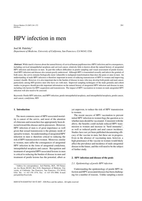 Pdf Hpv Infection In Men