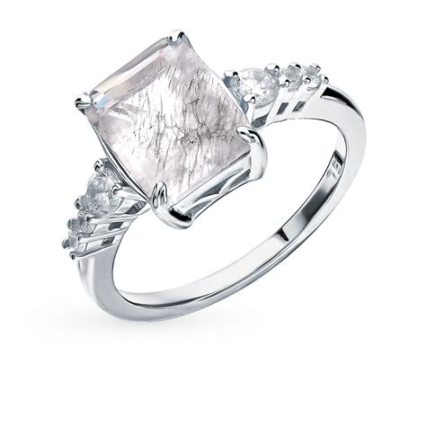 Серебряное кольцо с фианитами и кварцами природными SUNLIGHT S40482-K9W ...