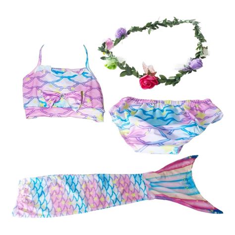 Malla Niña Bikini Cola De Sirena Y Tiara Estrellas Iluminarás