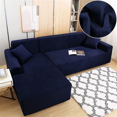 TOPCHANCES Thick Velvet Sofa Slipcovers, 2 Pieces Stretch L-Shaped ...