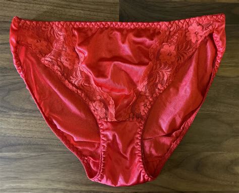 Vintage Satiny Bikini Panties Red Shiny Nylon Frilly Lace Trim Sissy Medium Ebay