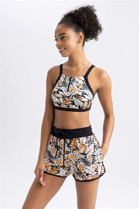 Siyah Kadın DeFactoFit Desenli Bikini Üstü DeFacto