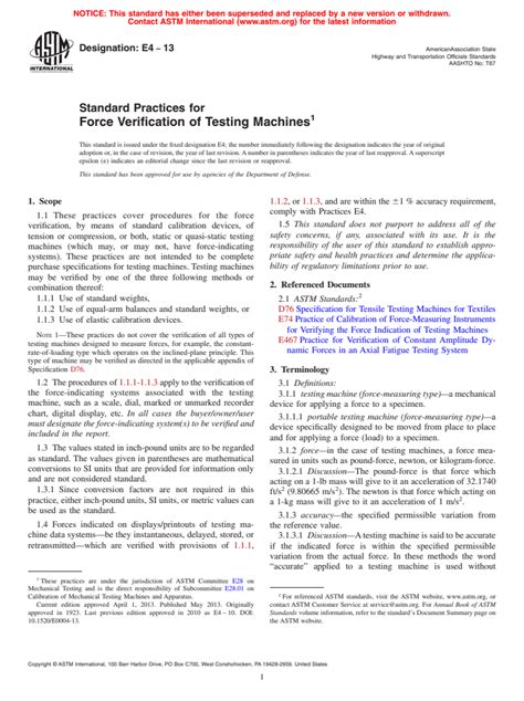 ASTM E4 13 Standard Practices For Force Verification Of Testing Machines