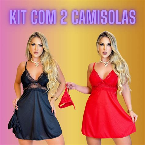 Kit Camisolas De Renda Luxo Sensual Sem Bojo Pijama Baby Doll Lingerie Sexy Confort Vel