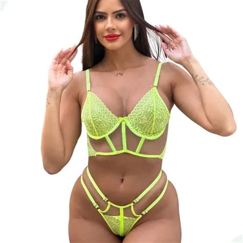 Lingerie Transparente Renda Calcinha Tiras Fio Dental Sexy MercadoLivre