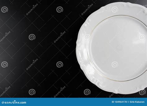 Top View Empty White Plate Setting With Wood Background Stock Photo