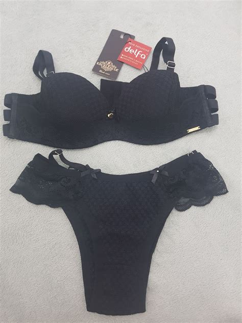 Conjunto Calcinha E Suti Preto Tamanho M Meia Ta A Al A Remov Vel Lingerie Feminina
