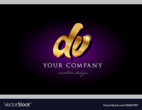 Dv D V 3d Gold Golden Alphabet Letter Metal Logo Vector Image