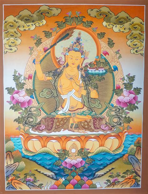 Authentic Tibetan Buddhist Artwork Depicting Manjushri Thangka