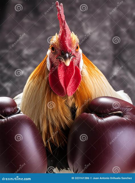 A Fighter Chicken Donning Boxing Gloves, Poised for a Bout Stock