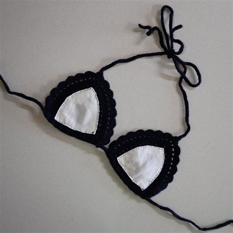 Blue Crocheted Bikini Top Handmade From Acrylic Depop