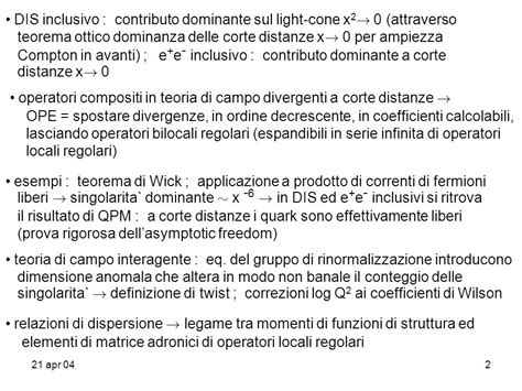 21 Apr 041 Schema Riassunto Precedente Lezione Ope Singolarita` Sul