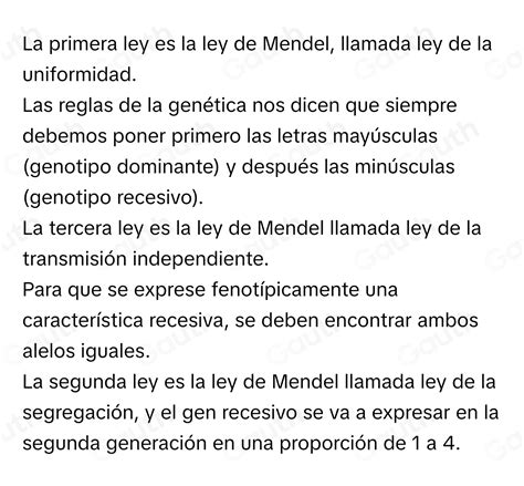 Solved Conteste Correctamente Es La Ley De Mendel Llamada Ley De La