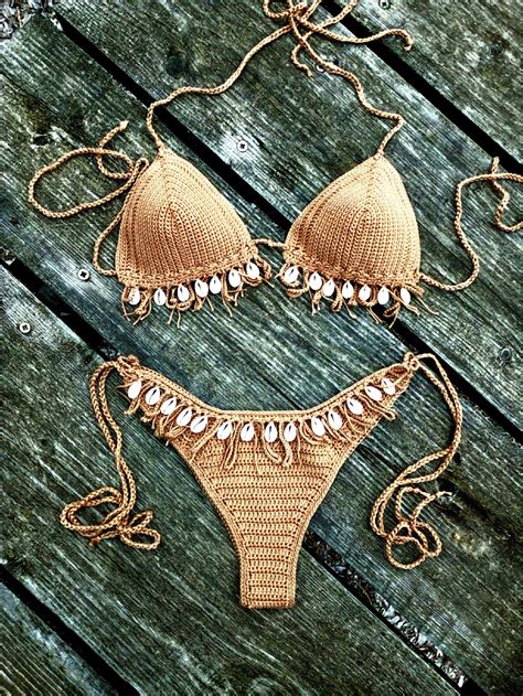 H Keln Bikini Set Tan Brown Bikini Mit Cowrie Sea Shells Etsy