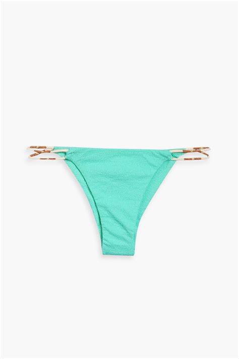 Vix Paula Hermanny Firenze Laura Bead Embellished Cloqu Low Rise Bikini Briefs In Turquoise