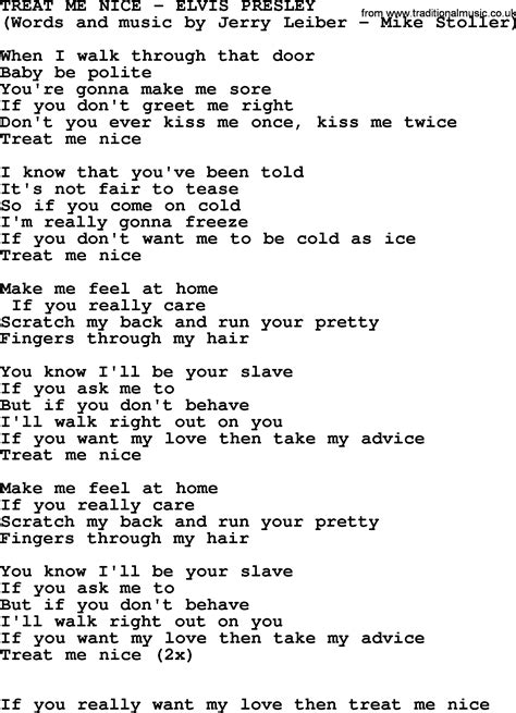 Treat Me Nice By Elvis Presley Lyrics