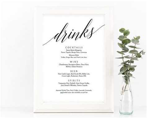 Wedding Drink Menus Diy