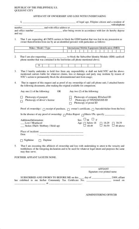 Insurance Affidavit Template