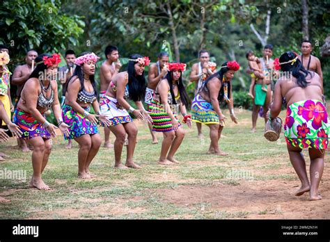 Women From Embera Triba In A Traditional Village In The Tropical