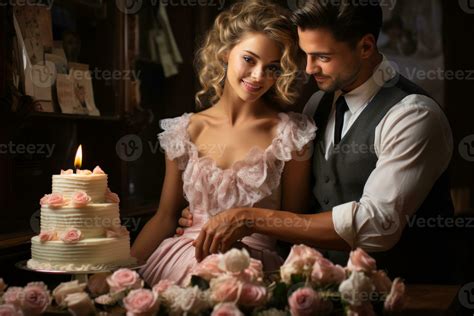 AI generated Couple enjoys sweet treats in a vintage ice cream parlor