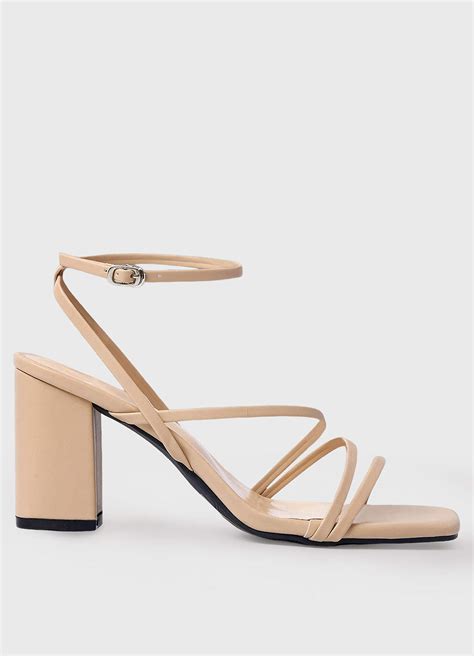 Nude Ankle Strap Block Heel Sandals Azazie CA