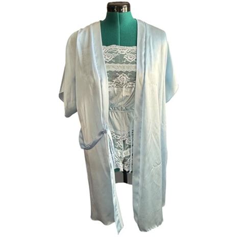 Texsheen Cinema Etoile Intimates Sleepwear Vintage Light Blue Lingerie Set With Lace