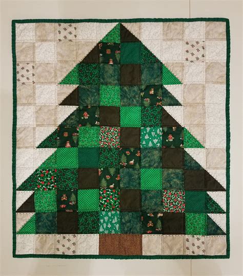 Hand Quilted Patchwork Christmas Tree Quilted Wall Hanging Or Etsy