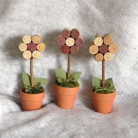 C U T E Potted Cork Flower For Lovers Of Flowers And Wine Alike Measures 8 High Each One