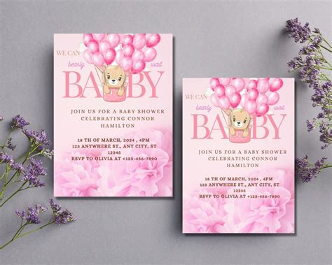 Editable Teddy Bear Hot Air Balloon Bear Theme Baby Shower Etsy