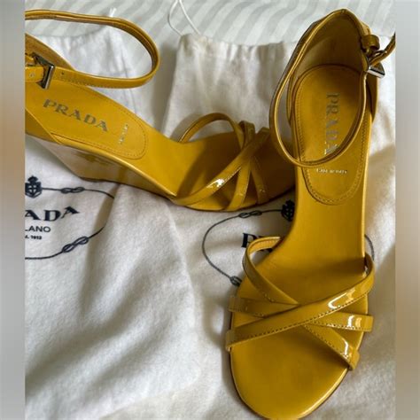 Prada Shoes Prada Vero Cuoio Leather Strappy Heels Size 36 Yellow