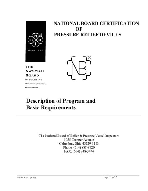 National Board Certification of Pressure Relief Devices Program