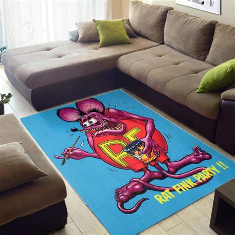 Rat Fink Party Rug Hot Rod Rug For Garage Bluefink