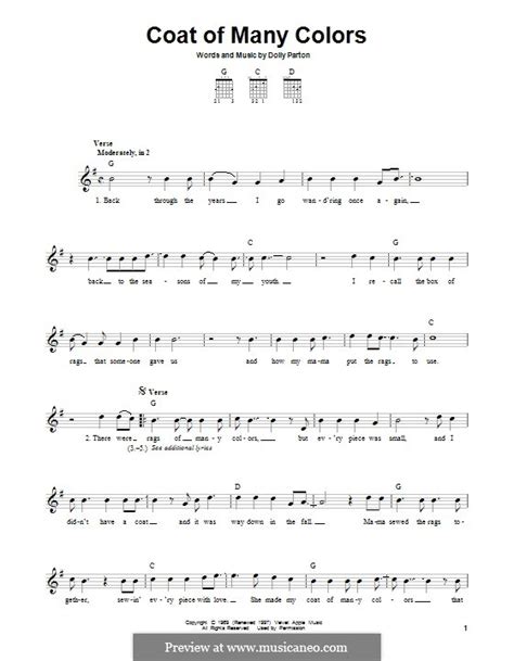 Coat Of Many Colors By D Parton Sheet Music On Musicaneo Hot