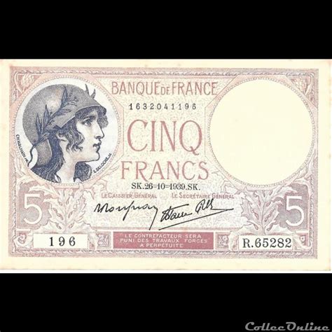 Francs Violet Billets Europe Banque De France Xxe Francs