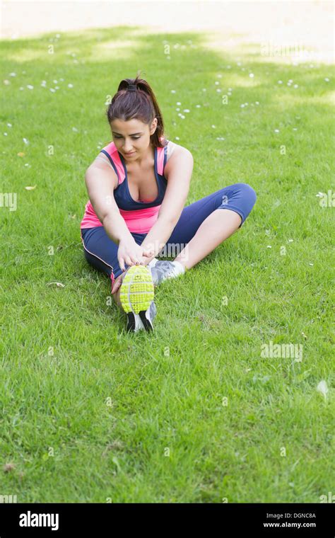 Beautiful Brunette Woman Stretching Stock Photo Alamy