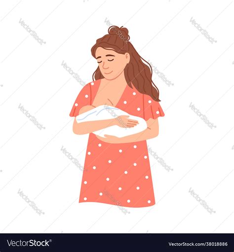 Flat Female Character With Suckling Baby Bonding Vector Image