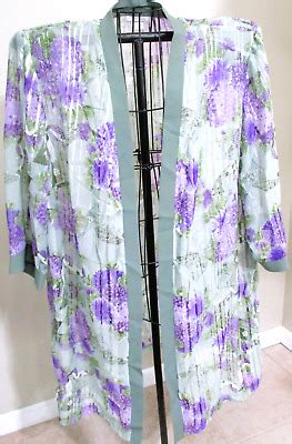 Dressbarn Sheer Satin Purple Flowered Special Occasion Open Jacket Plus