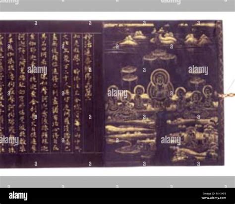 . English: Lotus Sutra on deep blue paper (紺紙金字法華経, konshikinji hokekyō) and Samantabhadra