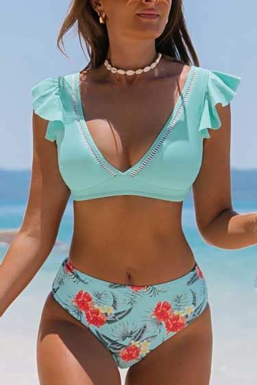 Floral Print Ruffle Bikini Set Bikinis Only