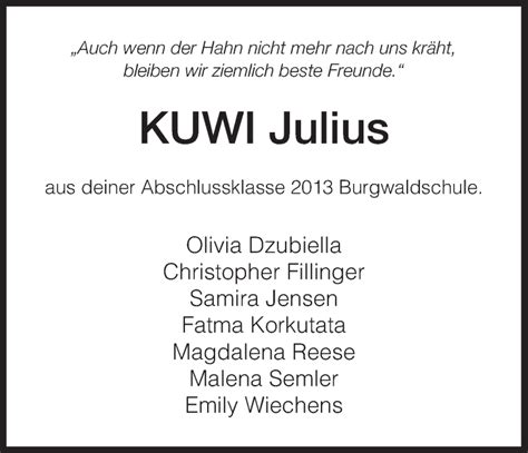 Traueranzeigen Von Kurt Willi Julius Trauer Hna De