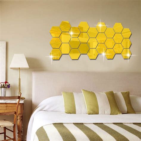 7 Pcs Set Hexagon Mirror Wall Stickers 3D Acrylic Mirrored Decorative