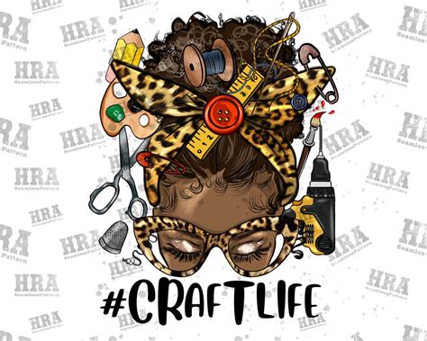 Afro Messy Bun Craft Life Png Sublimation Design Black Woman Craft