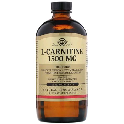 L-карнитин, L-Carnitine, Solgar, 1500 мг, лимонный вкус, 473мл - купить ...