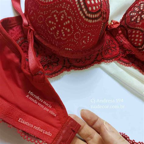 Conjunto Lingerie Refor Ado Base Cruzada Em Renda Bicolor E Calcinha Fio Duplo Vermelho