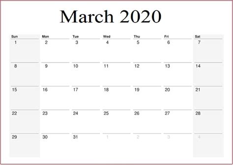 March 2020 Calendar Us With Notes Free Printable Calendar