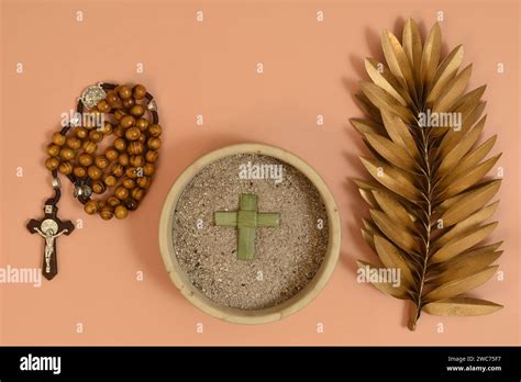 Ash Palm Leaf Cross Oliver Branch Ash Wednesday Concept Stock Photo