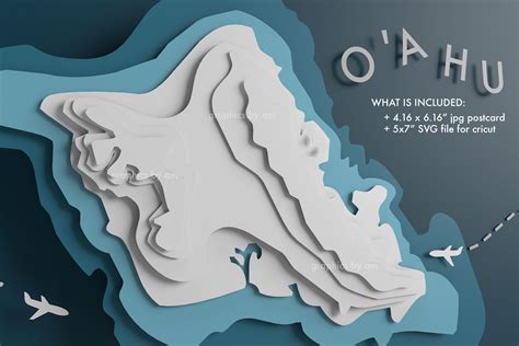 Oahu Hawaii Topographic Map Postcard With Bonus SVG for - Etsy UK