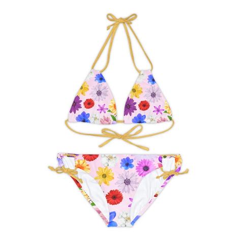 Strappy Bikini Set Aop Floral Bikini Blossoming Beauty On The Beach Etsy